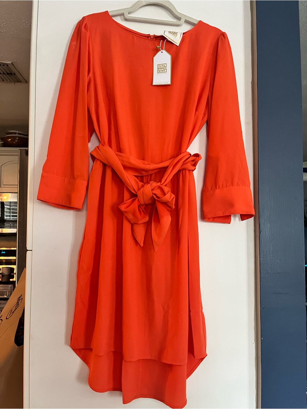 Women's High-Low Tie-Waist Dress in Bright Orange — Unbranded